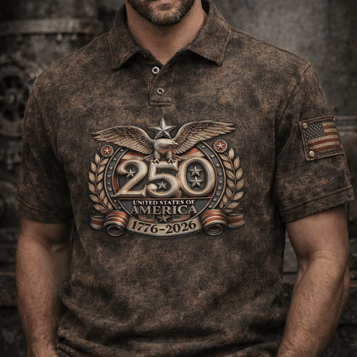 250 Years United States of America 1776-2026 Printed Polo Shirt, Patriotic Eagle Graphic Print Top, USA 250th Gift