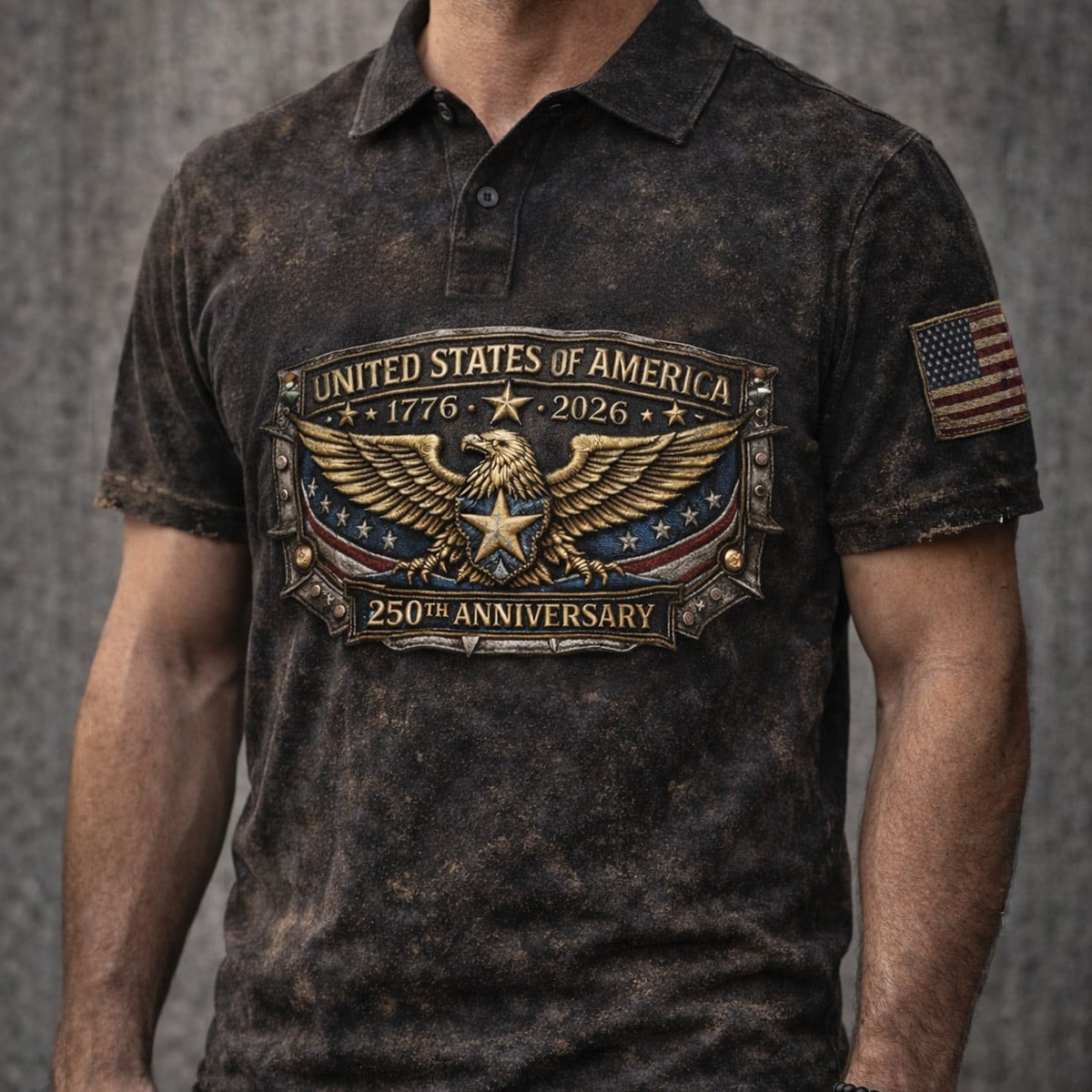 United States of America 250th Anniversary Polo Shirt 1776-2026, Patriotic USA Eagle Golf Shirt, Veteran Gift, Graphic Print