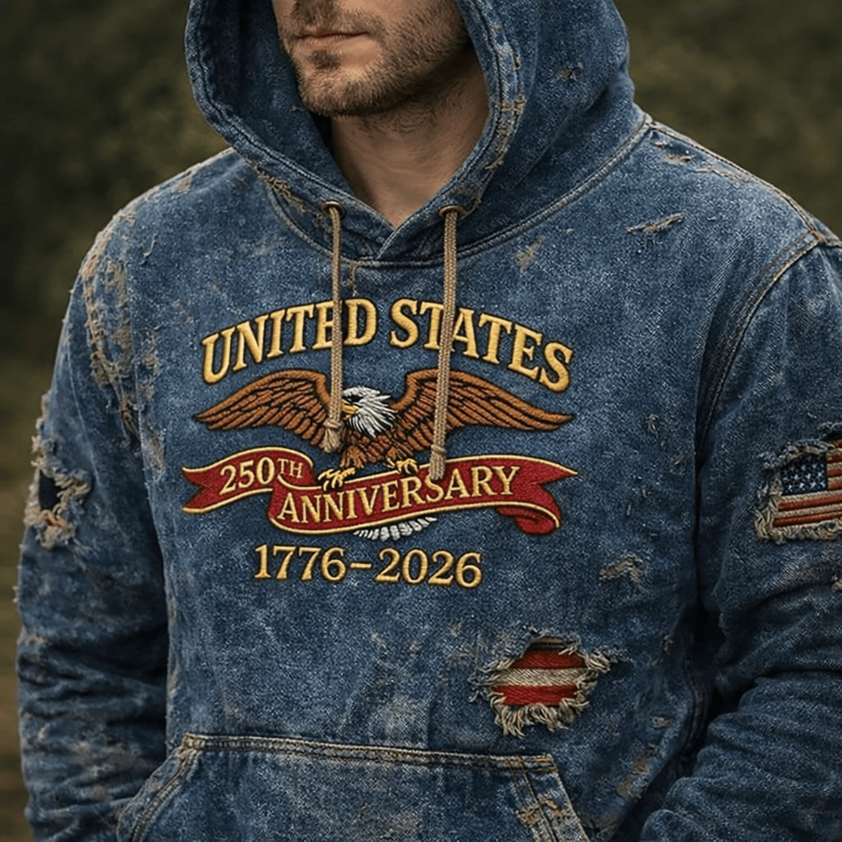 United States 250th Anniversary 1776-2026 Hoodie, Distressed Effect Vintage USA, Patriotic Eagle Graphic Pullover, 4th Of July Gift For Men Women