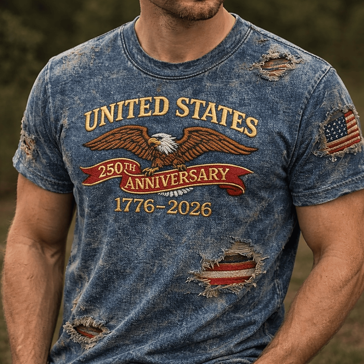 United States 250th Anniversary 1776-2026 T Shirt, Distressed Effect Patriotic Eagle Graphic Tee, Vintage USA 4th Of July Shirt