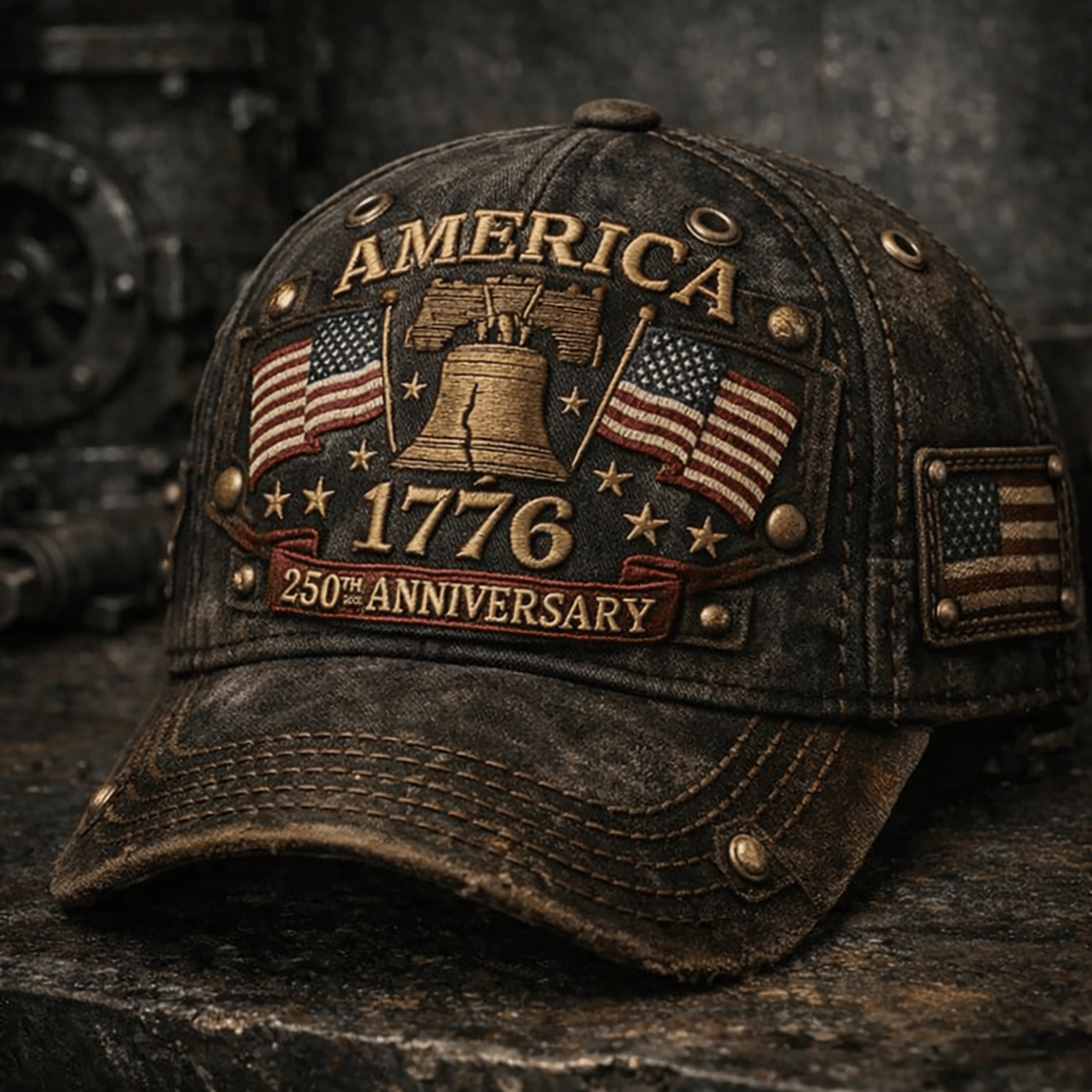 America 1776 250th Anniversary Printed Hat, Patriotic USA Cap With Liberty Bell And American Flag Design, Vintage Style Hat, 4th Of July