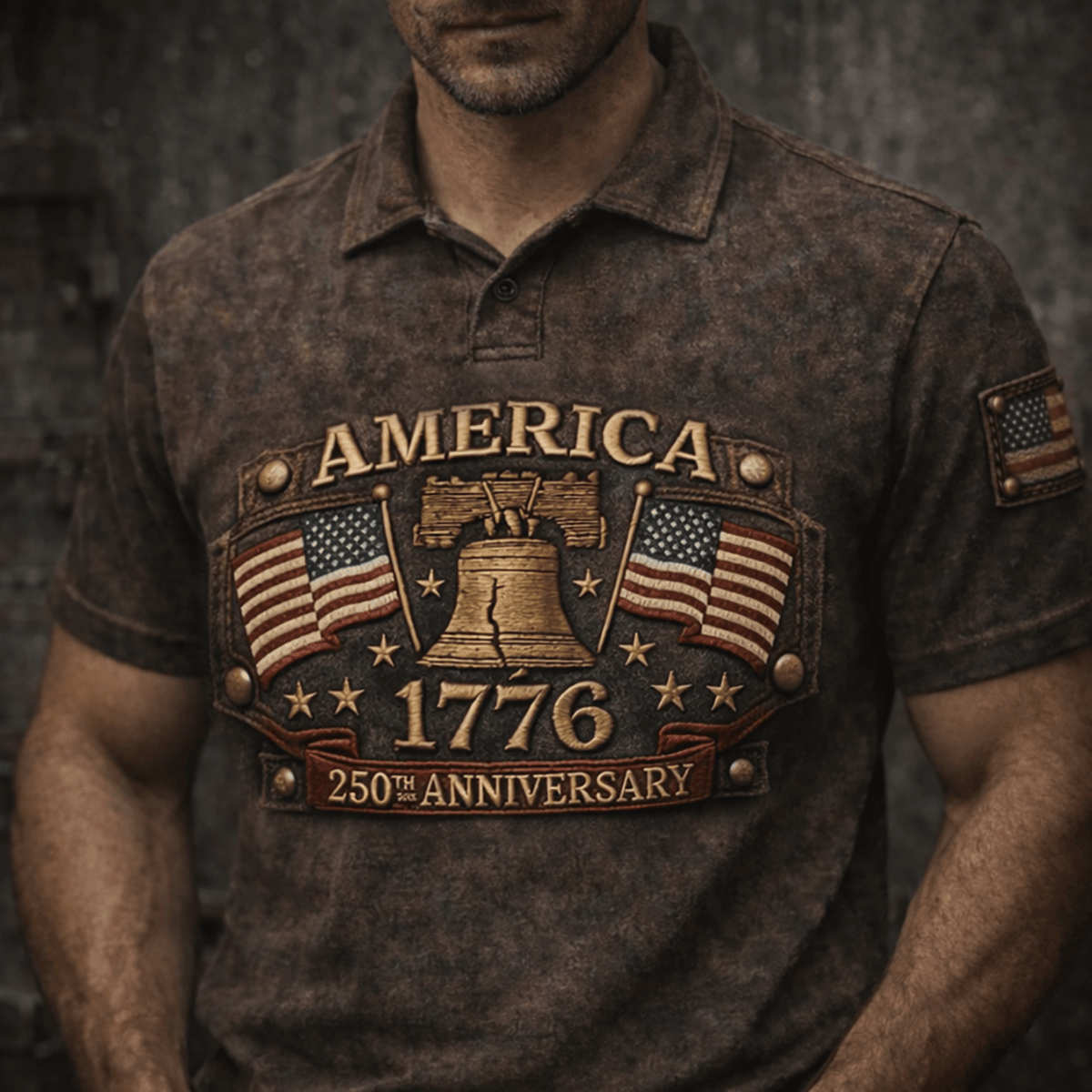 America 1776 250th Anniversary Polo Shirt, Patriotic USA Liberty Bell Graphic Polo, Vintage American Flag Independence Day Outfit