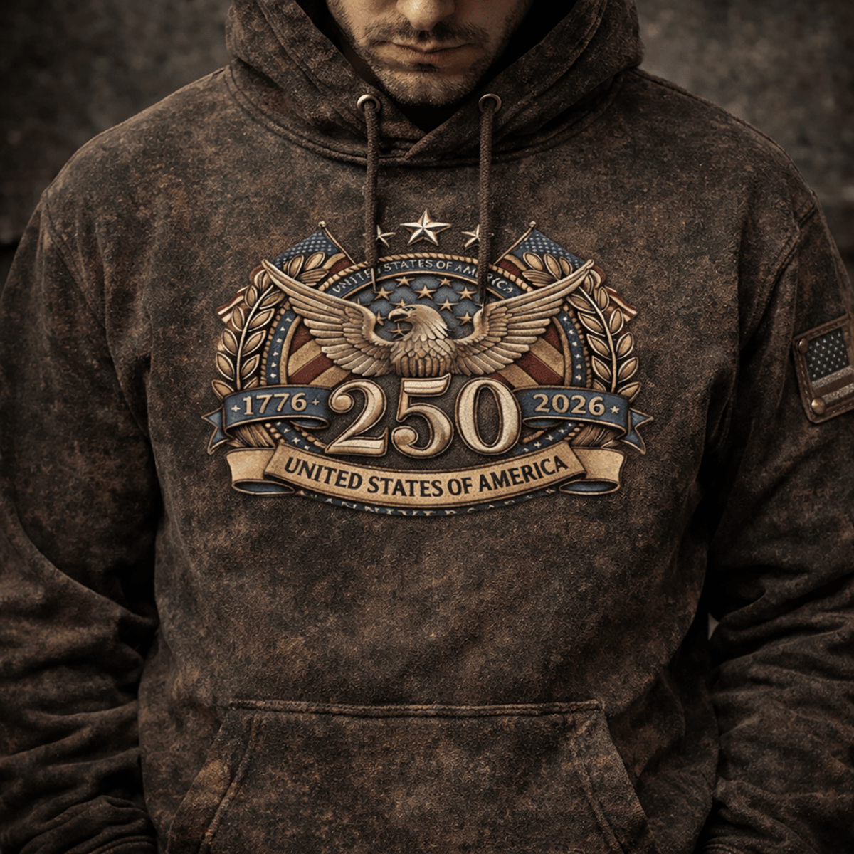 USA 250th Anniversary 1776–2026 Printed Hoodie, Patriotic Eagle Design, American Independence 4th of July Gift For Family