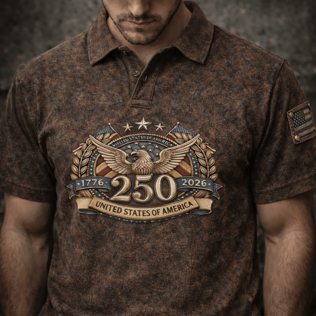 USA 250th Anniversary 1776–2026 Printed Polo Shirt, Patriotic Eagle USA Shirt, American Independence Gift For Men