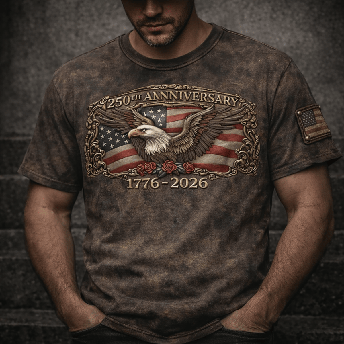 USA 250th Anniversary 1776–2026 Printed T-Shirt, Patriotic Eagle American Flag Tee, 4th of July Gift Shirt