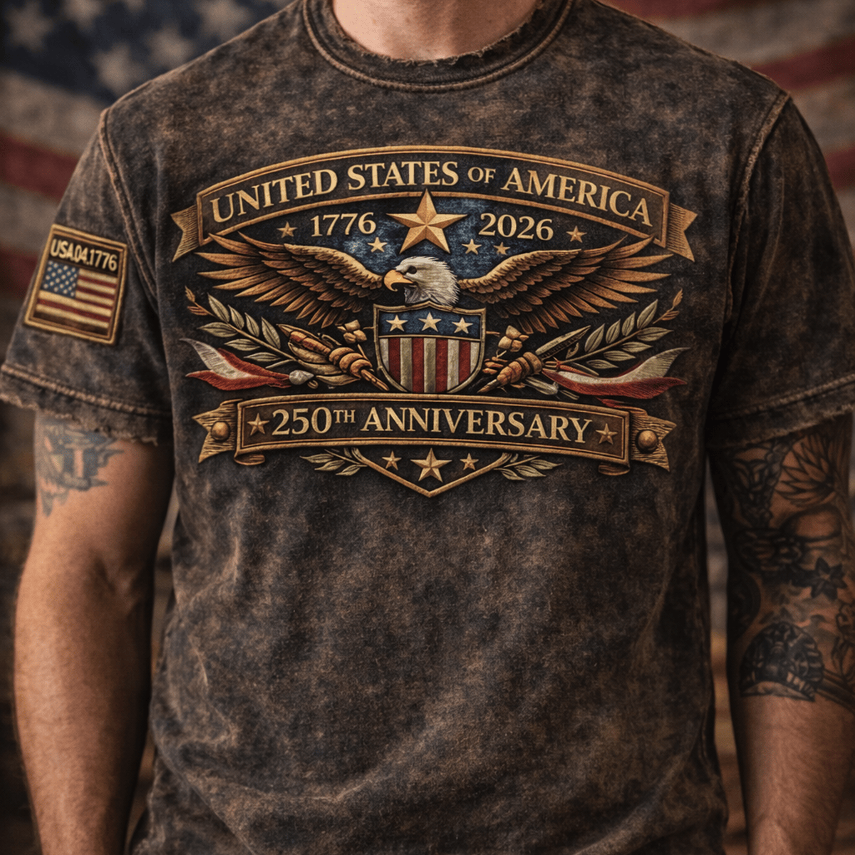 United States of America 250th Anniversary Printed T-Shirt, 1776-2026 Patriotic Shirt, July 4th Vintage USA Eagle Tee, Independence Day Gift