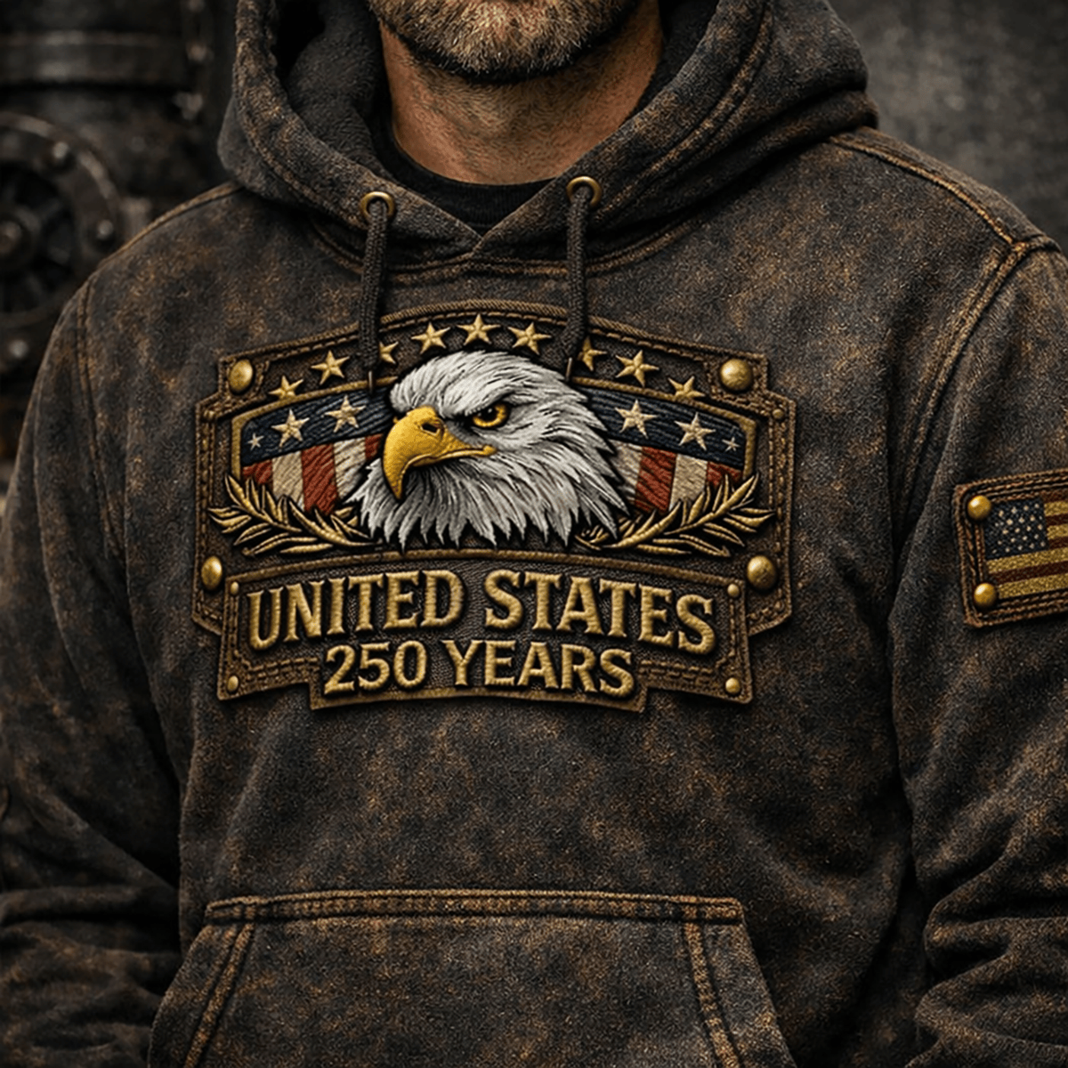 United States 250 Years Patriotic Eagle Printed Hoodie Vintage American Flag USA Pride Independence Day Father’s Day Gift for Dad