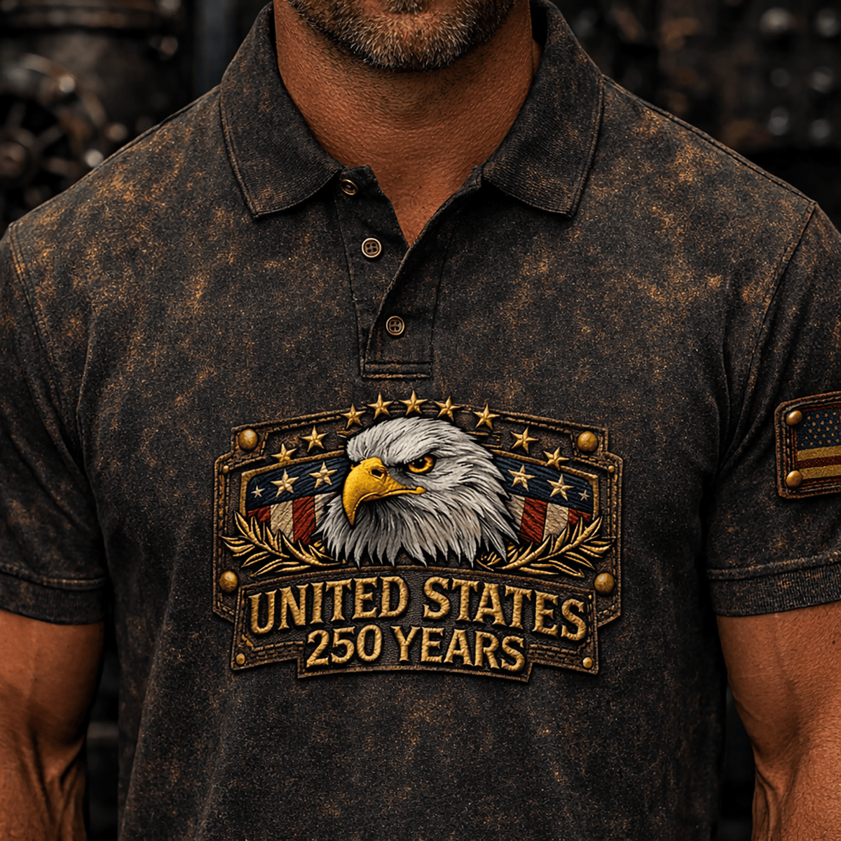 United States 250 Years Patriotic Eagle Printed Polo Shirt Vintage American Flag USA Pride Independence Day Father’s Day Gift for Dad