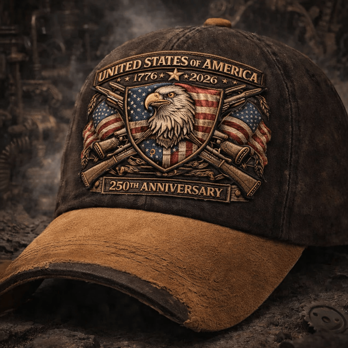 United States of America 1776–2026 Patriotic Eagle Shield Printed Cap 250th Anniversary USA Independence Vintage American Pride Gift for Dad