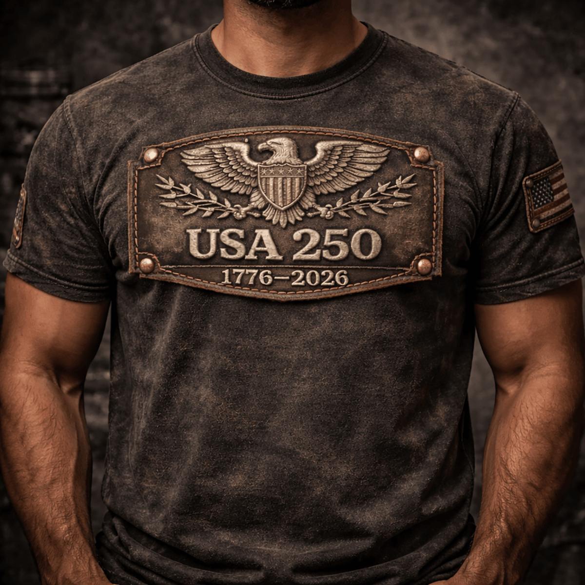 USA 250 1776-2026 Printed T-Shirt, Patriotic American Eagle Graphic Tee, USA 250th Anniversary Gift for Dad Father’s Day Patriotic Shirt
