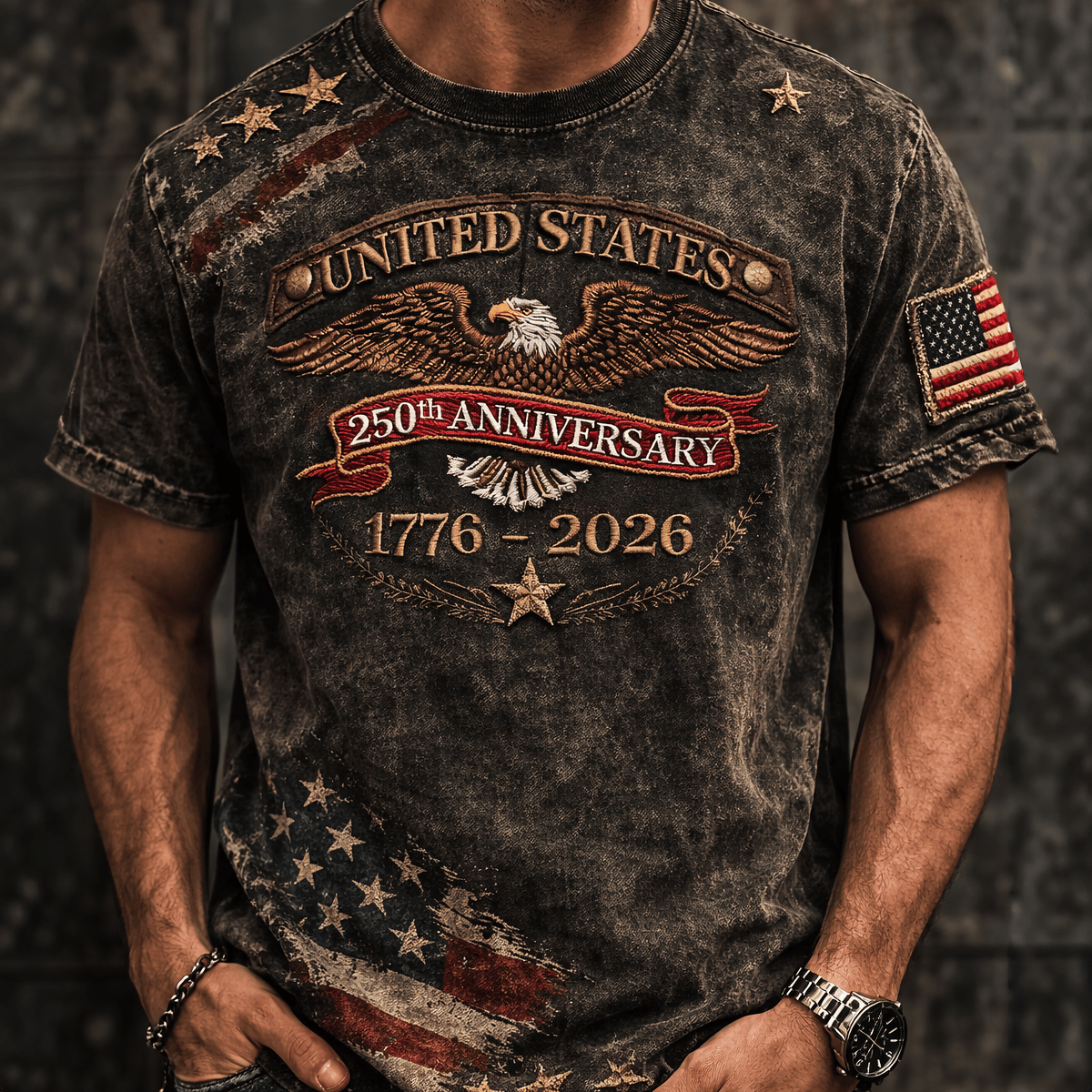 United States 250th Anniversary 1776-2026 Printed T-Shirt, Patriotic American Eagle Graphic Tee, USA 250 Celebration Patriotic Shirt