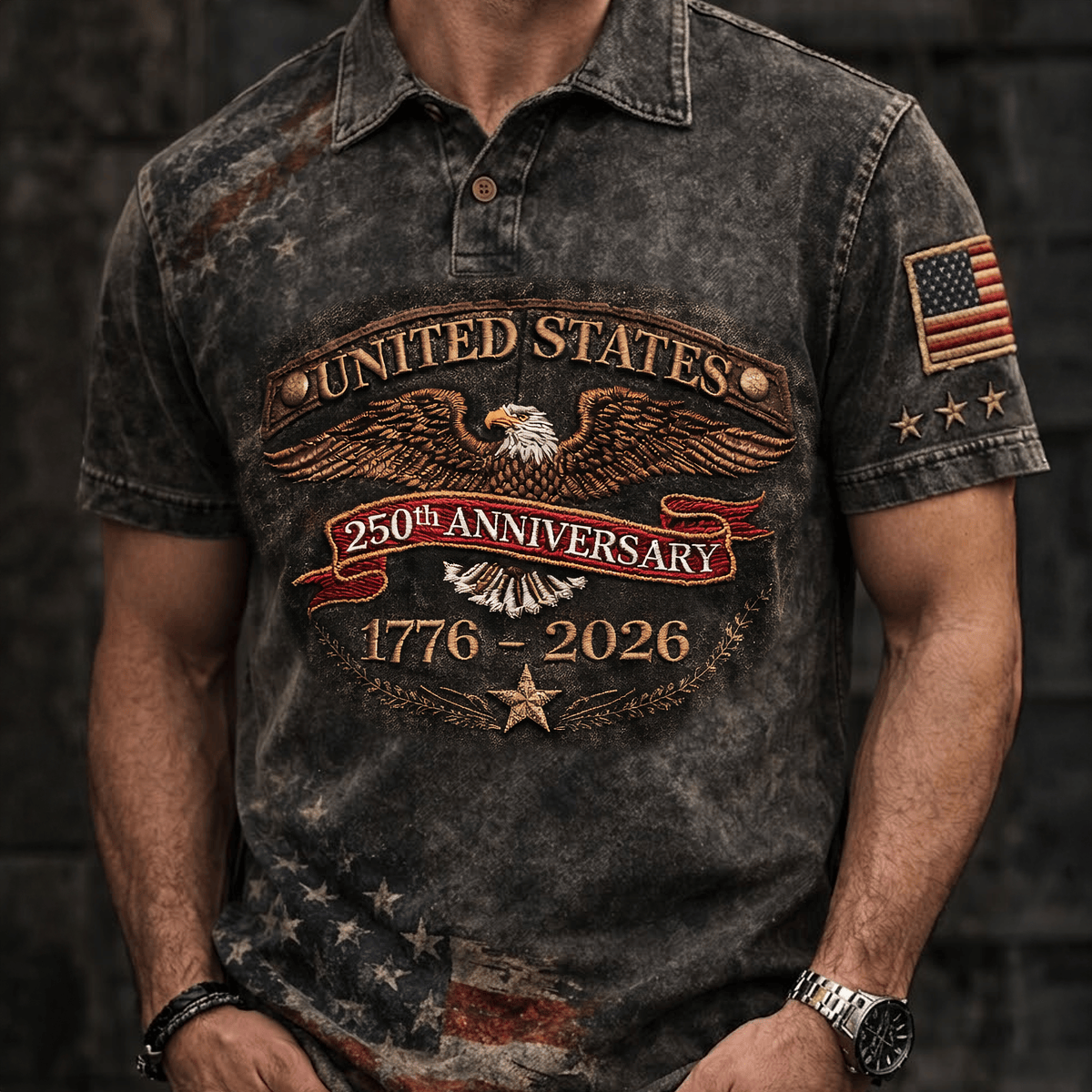 United States 250th Anniversary 1776-2026 Printed Polo Shirt, Patriotic American Eagle Graphic Apparel, USA 250 Celebration Gift
