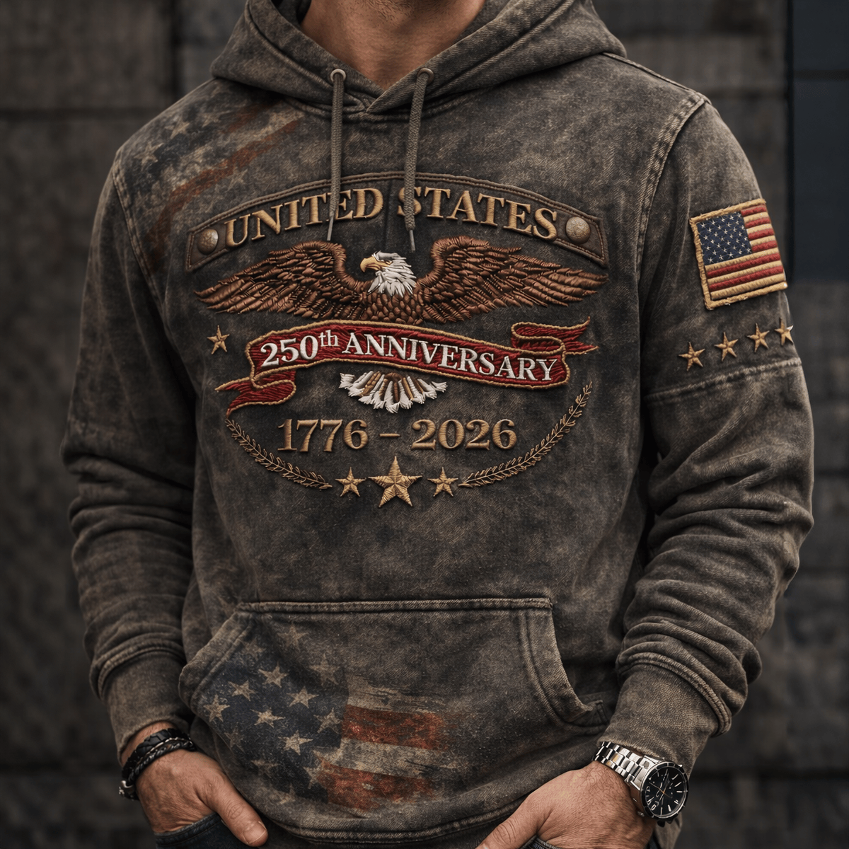 United States 250th Anniversary 1776-2026 Printed Hoodie, Patriotic American Eagle Graphic Hoodie, USA 250 Celebration Gift