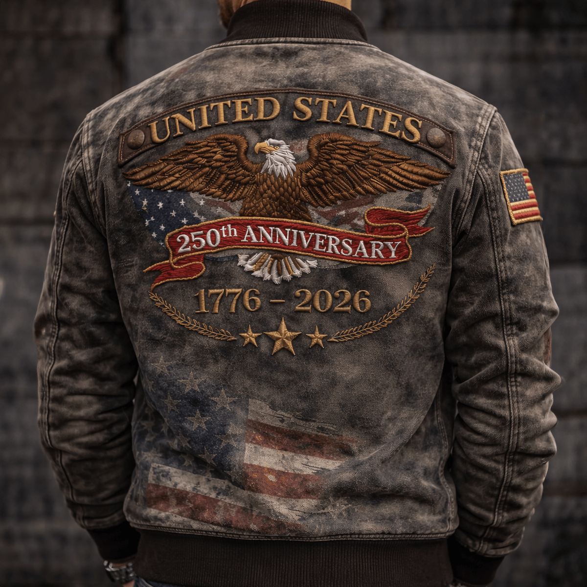 United States 250th Anniversary 1776-2026 Printed Vintage Bomber Jacket, Patriotic American Eagle Graphic Jacket, USA 250 Celebration Gift