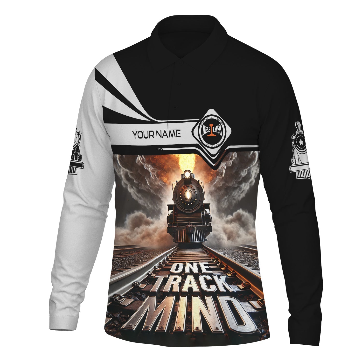 Railspirit Personalized Bessemer And Lake Erie Railroad Long Sleeve Polo Shirt One Track Mind Train Printed Shirt