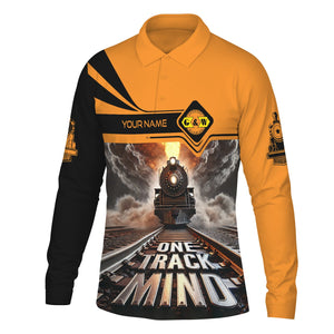 Railspirit Personalized Genesee & Wyoming Inc. Railroad Long Sleeve Polo Shirt One Track Mind Train Printed Shirt