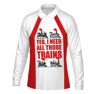 Railspirit Custom Name Pennsylvania Railroad Long Sleeve Polo Shirt Yes I Need All Those Train Printed Shirt