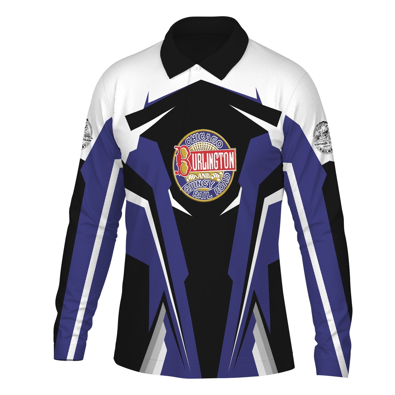 Railspirit Personalized Chicago, Burlington and Quincy Railroad Long Sleeve Polo Shirt Strong Line Train Long Sleeve Polo Shirt Gift Idea For Train Lover