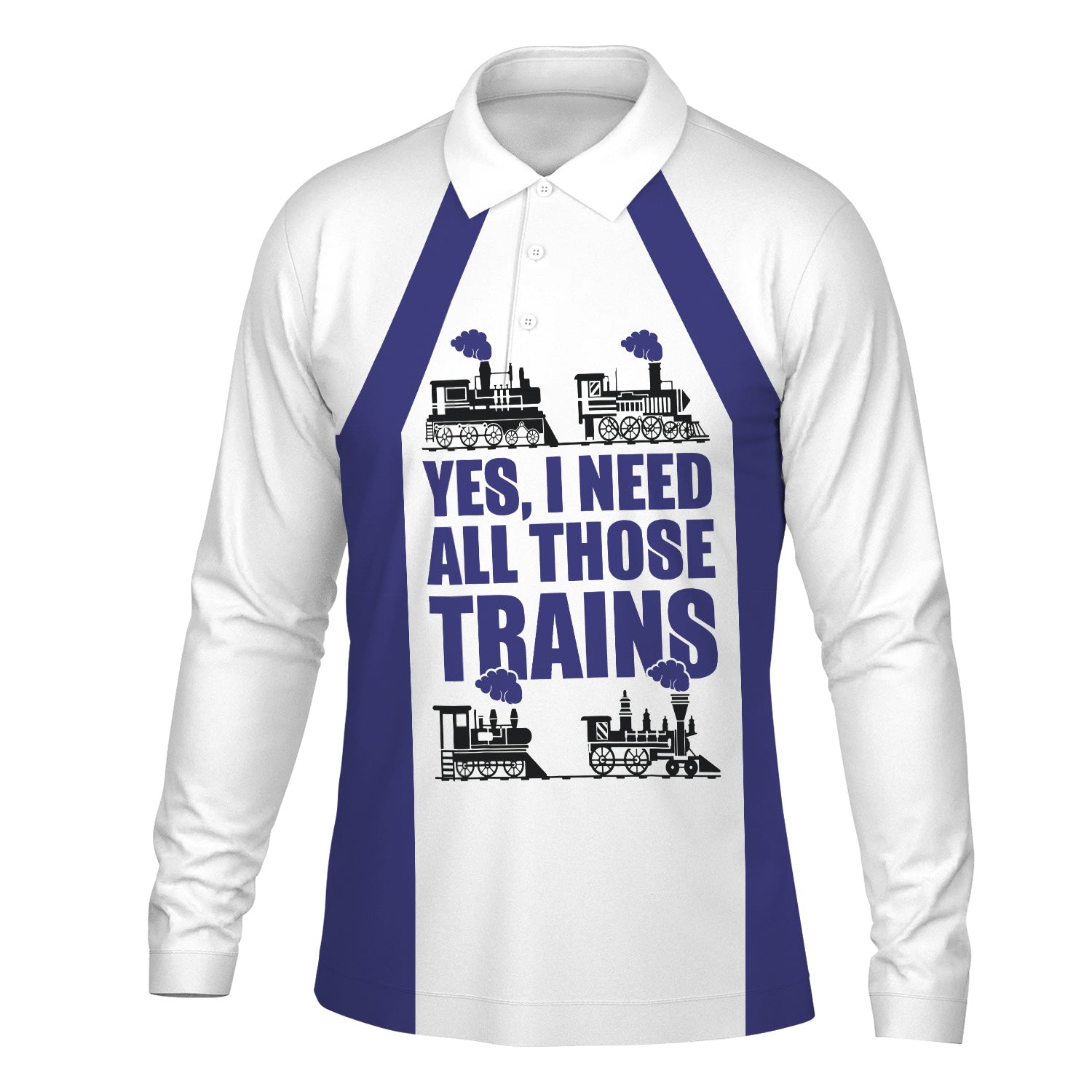 Railspirit Custom Name Chicago, Burlington and Quincy Railroad Long Sleeve Polo Shirt Yes I Need All Those Train Printed Shirt