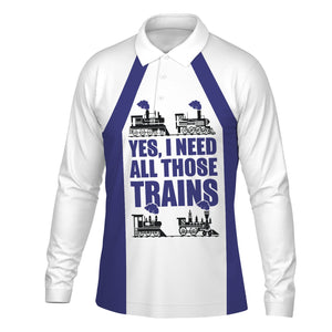 Railspirit Custom Name Chicago, Burlington and Quincy Railroad Long Sleeve Polo Shirt Yes I Need All Those Train Printed Shirt