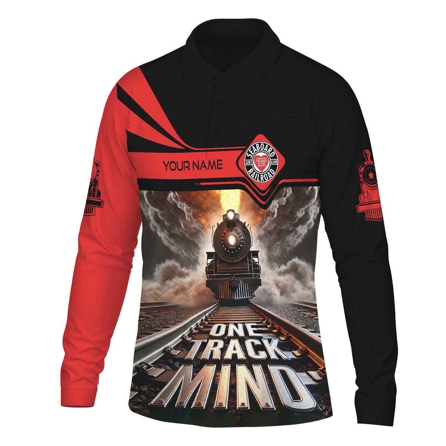 Railspirit Personalized Seaboard Air Line Railroad Long Sleeve Polo Shirt One Track Mind Train Printed Shirt