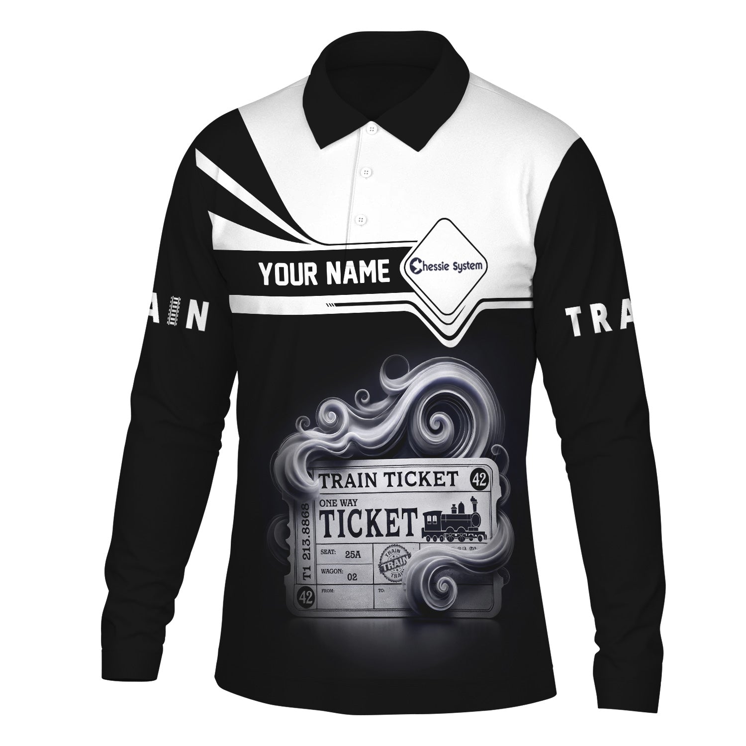 Railspirit Custom Name Chessie System Railroad Long Sleeve Polo Shirt Train Ticket Printed Shirt