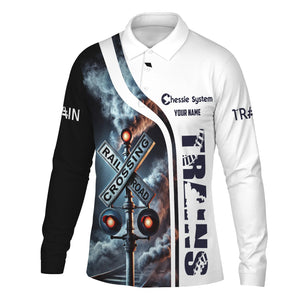 Railspirit Custom Name Chessie System Railroad Long Sleeve Polo Shirt Railroad Crossing Sign Printed Shirt