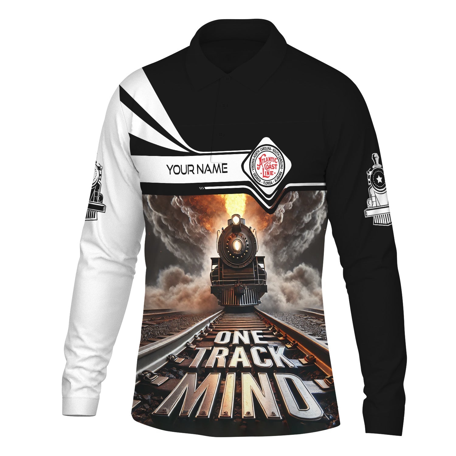 Railspirit Personalized Atlantic Coast Line Railroad Long Sleeve Polo Shirt One Track Mind Train Printed Shirt