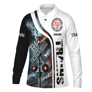 Railspirit Custom Name Atlantic Coast Line Railroad Long Sleeve Polo Shirt Railroad Crossing Sign Printed Shirt