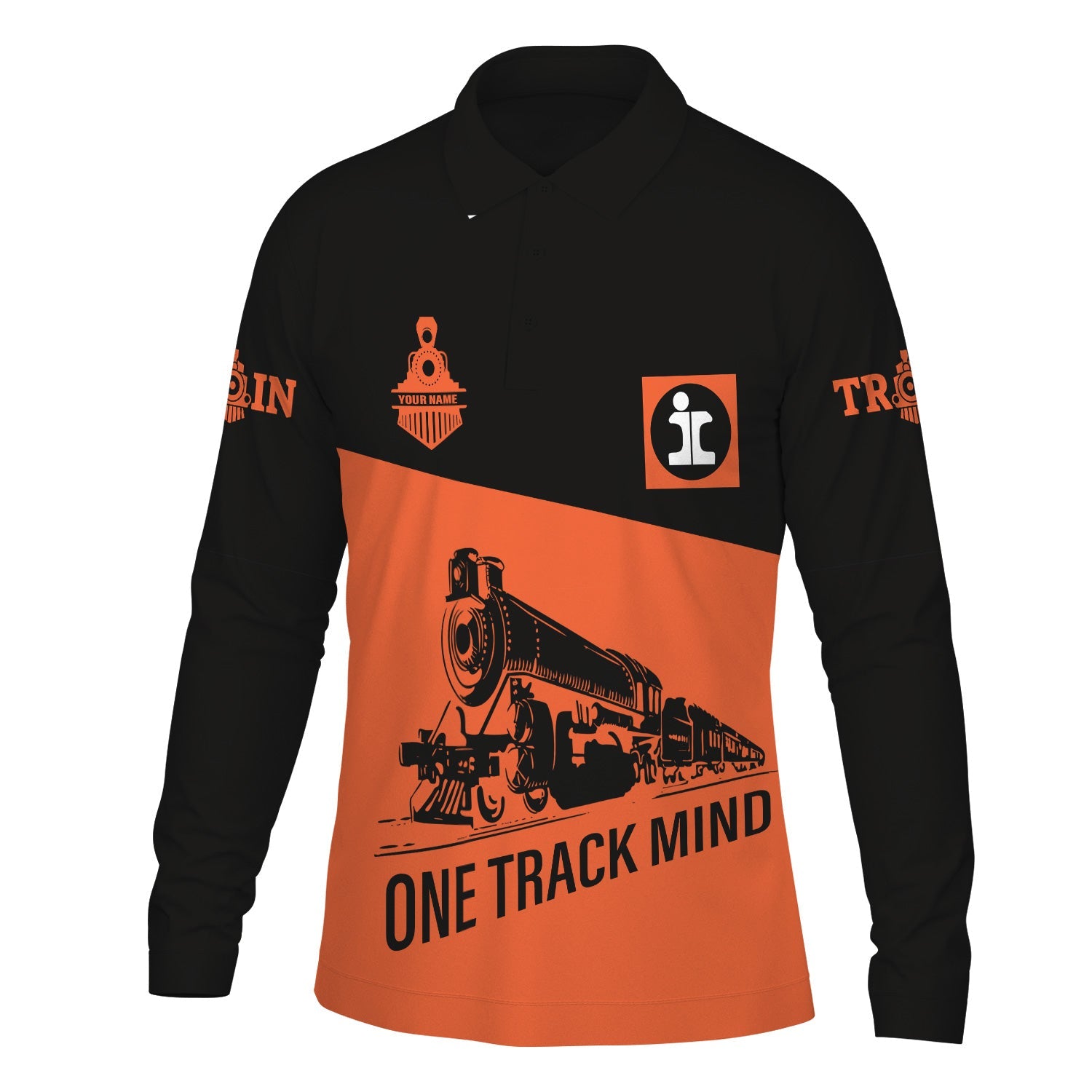 Railspirit Custom Name Illinois Central Railroad Long Sleeve Polo Shirt One Track Mind Printed Shirt