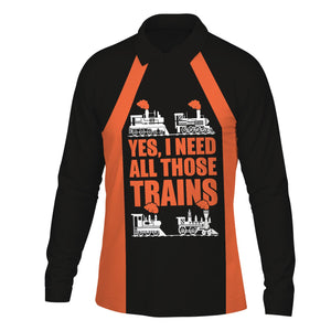 Railspirit Custom Name Illinois Central Railroad Long Sleeve Polo Shirt Yes I Need All Those Train Printed Shirt
