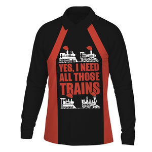 Railspirit Custom Name Chicago and North Western Railway Long Sleeve Polo Shirt Yes I Need All Those Train Printed Shirt
