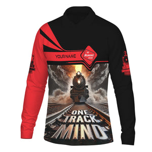 Railspirit Personalized Chicago, Milwaukee, St. Paul and Pacific Railroad Long Sleeve Polo Shirt One Track Mind Milwaukee Road Train Printed Shirt