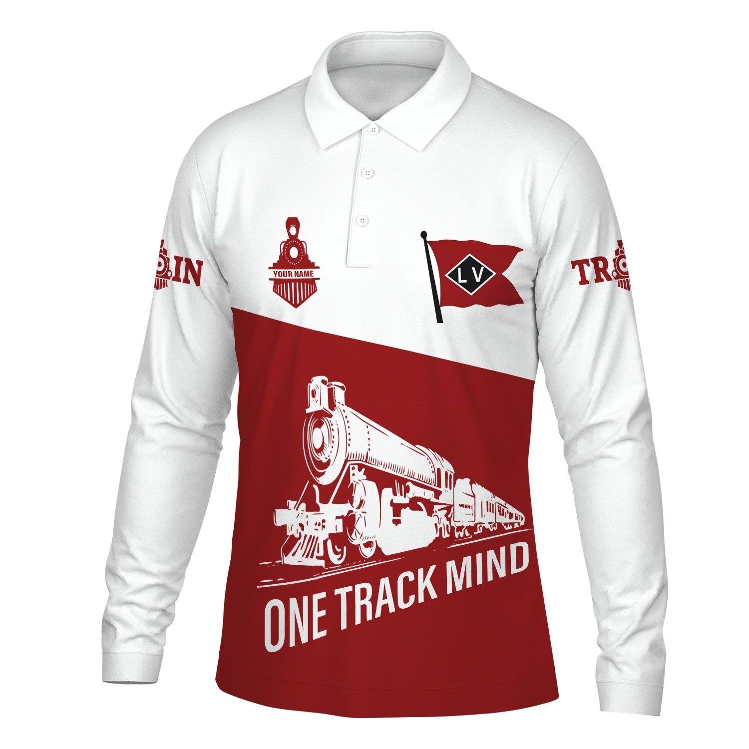 Railspirit Custom Name Lehigh Valley Railroad Long Sleeve Polo Shirt One Track Mind Printed Shirt