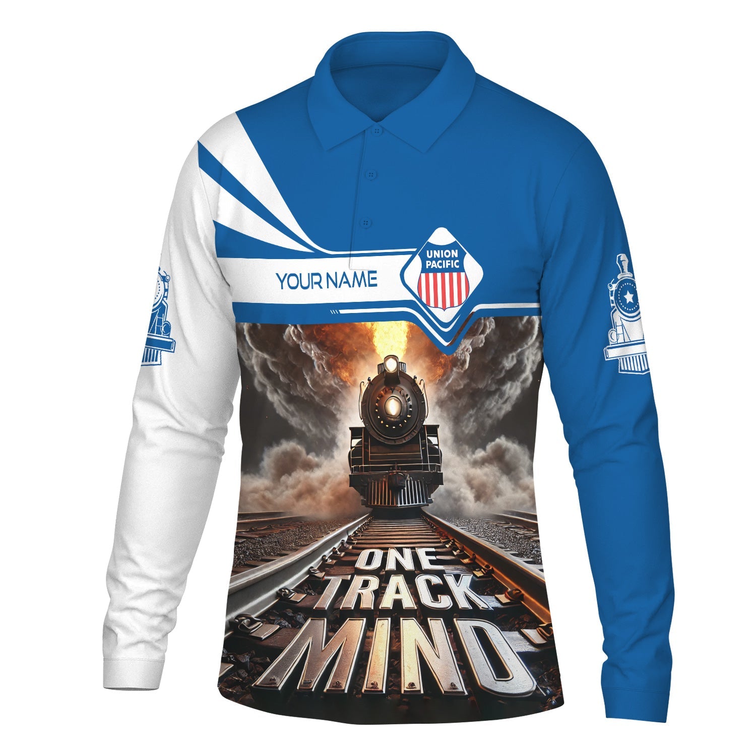 Railspirit Personalized Union Pacific Railroad Long Sleeve Polo Shirt One Track Mind Big Boy Train Printed Shirt