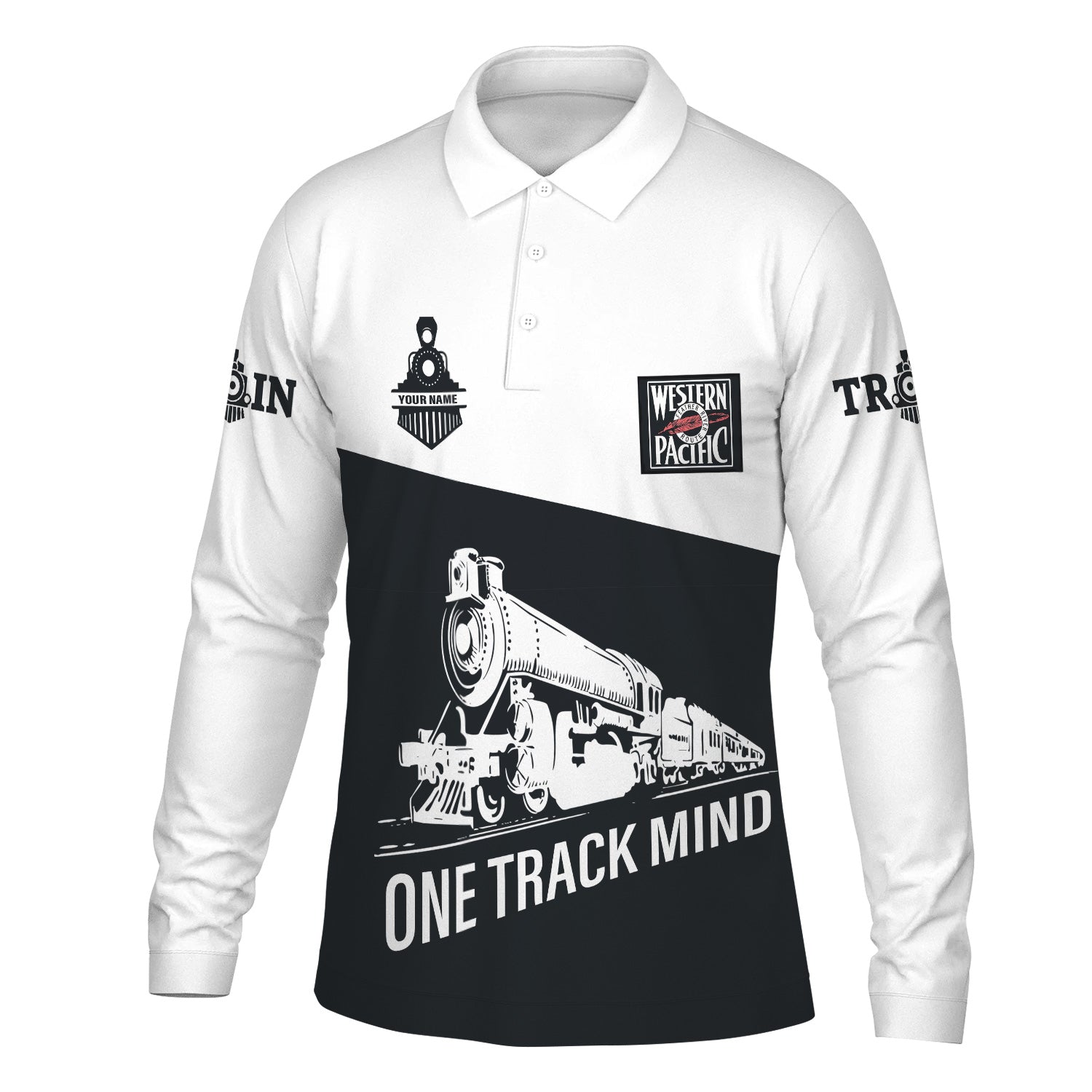 Railspirit Custom Name Western Pacific Railroad Long Sleeve Polo Shirt One Track Mind Printed Shirt