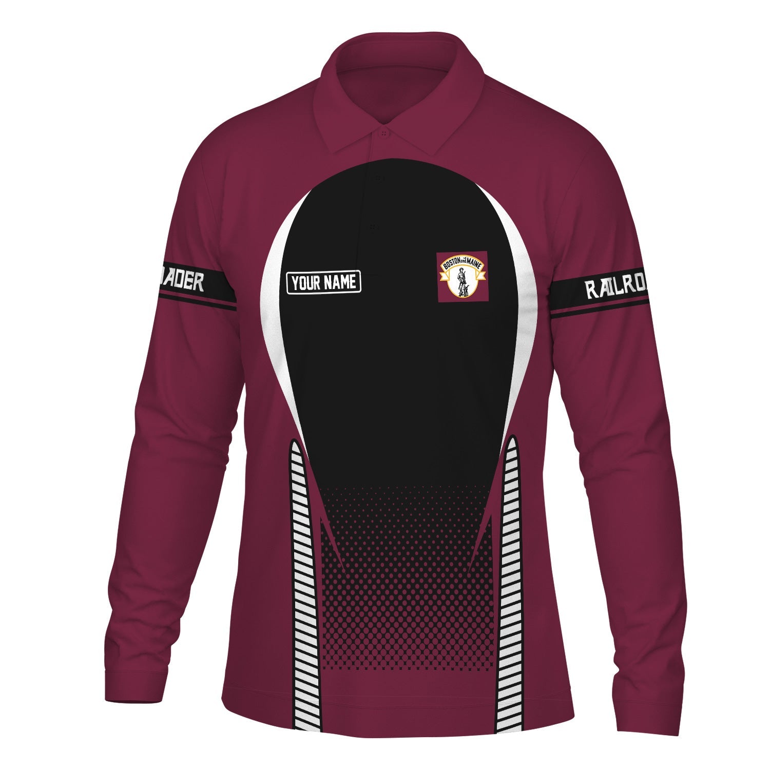 Railspirit Personalized Boston and Maine Railroad Long Sleeve Polo Shirt Train Long Sleeve Polo Shirt Gift Idea For Train Lover