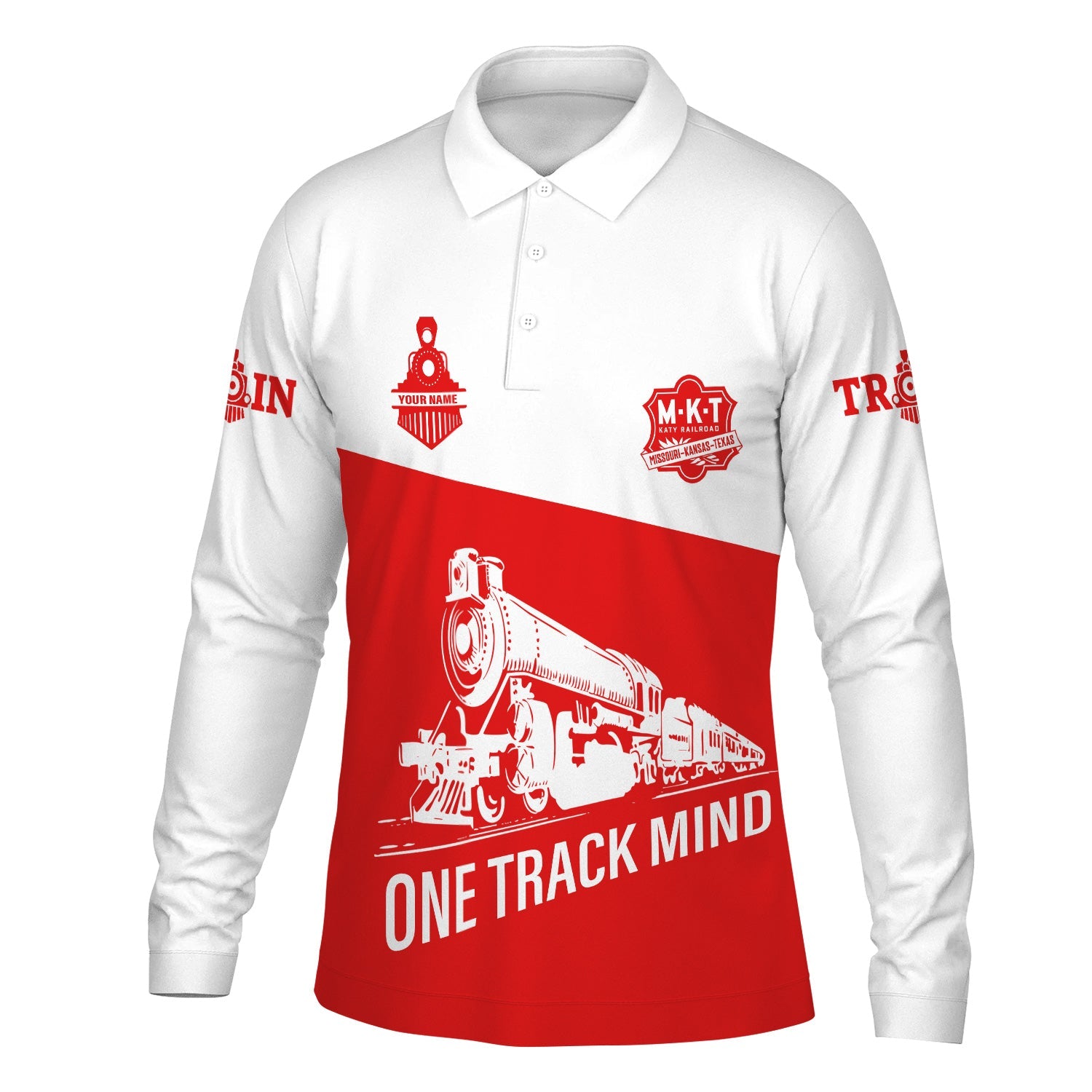 Railspirit Custom Name Katy Railroad Long Sleeve Polo Shirt One Track Mind Printed Shirt