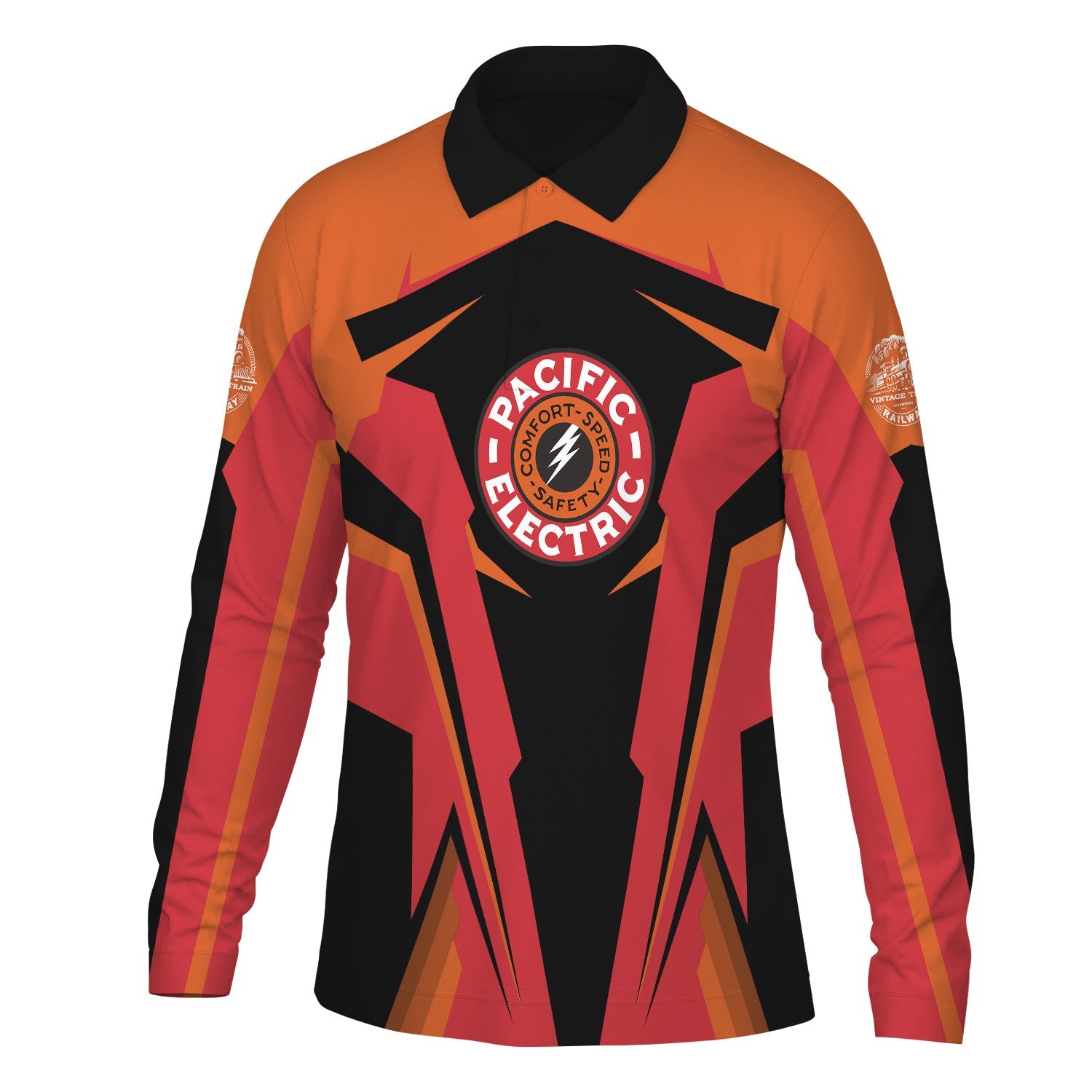 Railspirit Personalized Pacific Electric Railroad Long Sleeve Polo Shirt Strong Line Train Long Sleeve Polo Shirt Gift Idea For Train Lover