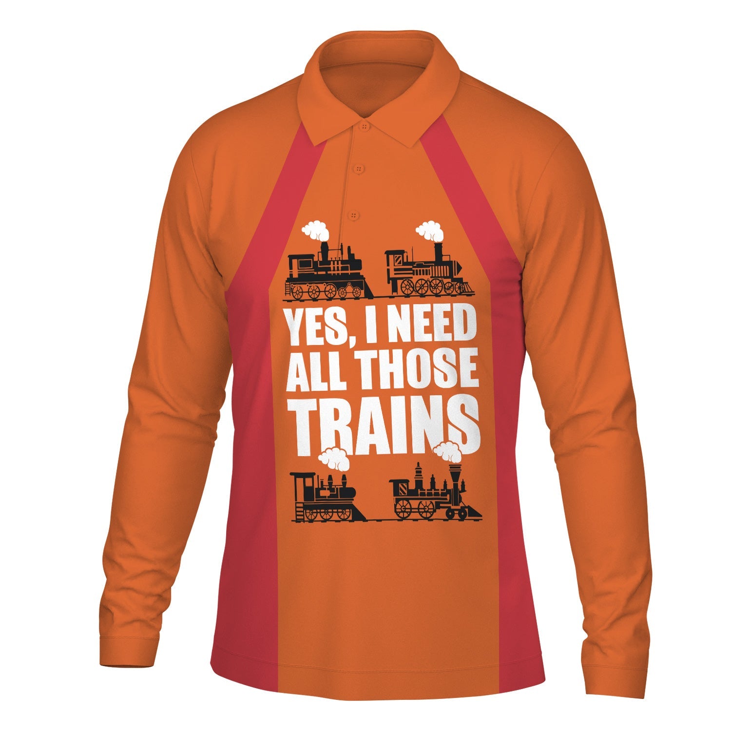 Railspirit Custom Name Pacific Electric Railroad Long Sleeve Polo Shirt Yes I Need All Those Train Printed Shirt