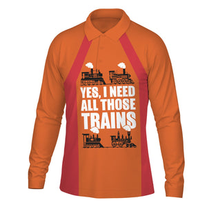 Railspirit Custom Name Pacific Electric Railroad Long Sleeve Polo Shirt Yes I Need All Those Train Printed Shirt