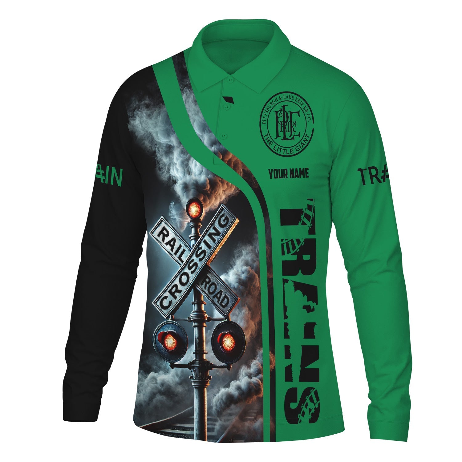 Railspirit Custom Name Pittsburgh And Lake Erie Railroad Long Sleeve Polo Shirt Railroad Crossing Sign Printed Shirt