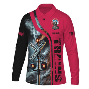 Railspirit Custom Name Durango And Silverton Narrow Gauge Railroad Long Sleeve Polo Shirt Railroad Crossing Sign Printed Shirt