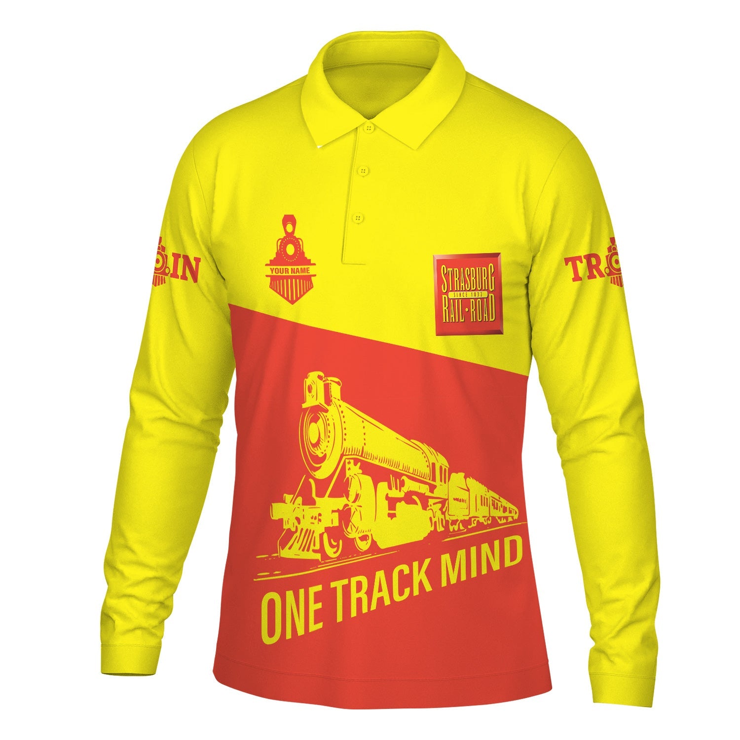 Railspirit Custom Name Strasburg Railroad Long Sleeve Polo Shirt One Track Mind Printed Shirt