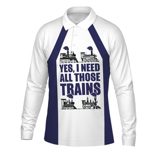 Railspirit Custom Name CSX Transportation Railroad Long Sleeve Polo Shirt Yes I Need All Those Train Printed Shirt