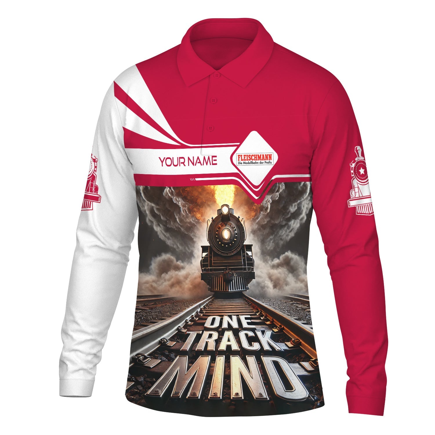 Railspirit Personalized Fleischmann And Western Railroad Long Sleeve Polo Shirt One Track Mind Train Printed Shirt