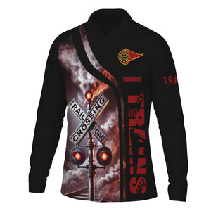 Railspirit Custom Name Western Maryland Railway Long Sleeve Polo Shirt Railroad Crossing Sign Printed Shirt