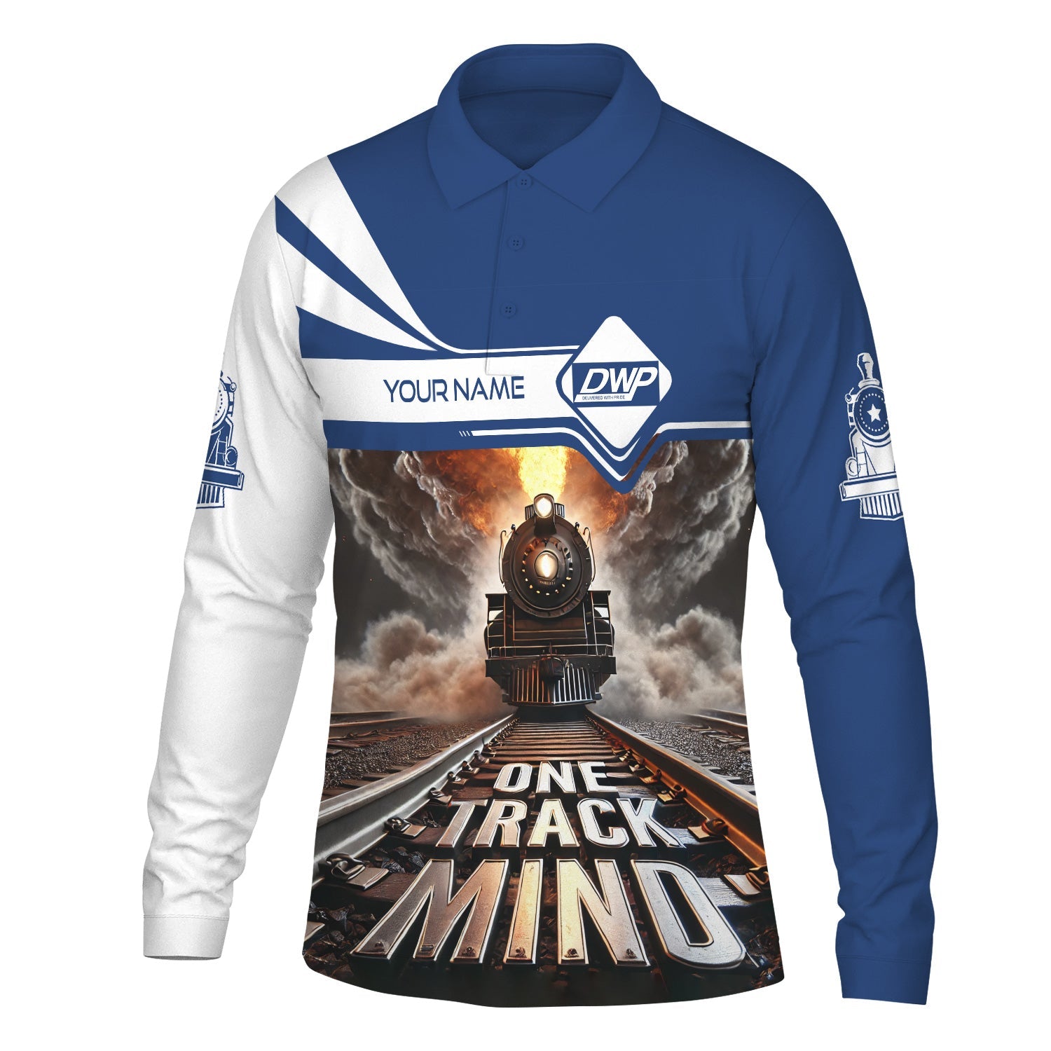 Railspirit Personalized Duluth, Winnipeg and Pacific Railway Long Sleeve Polo Shirt One Track Mind Train Printed Shirt
