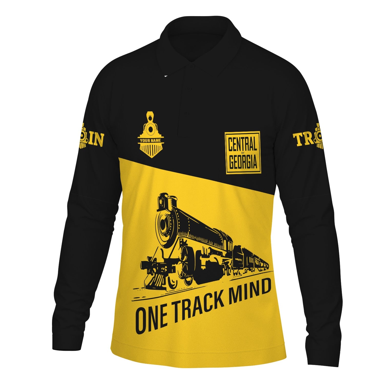 Railspirit Custom Name Central of Georgia Railway Long Sleeve Polo Shirt One Track Mind Printed Shirt