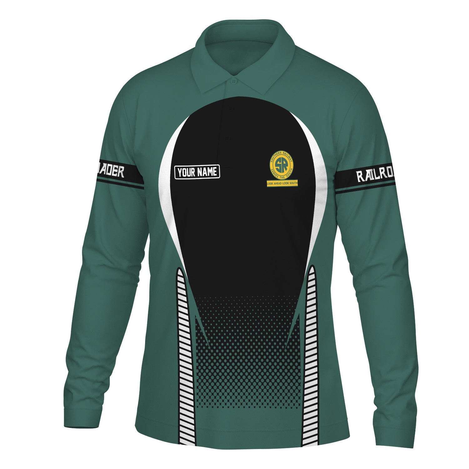 Railspirit Personalized Southern Railway U.S Long Sleeve Polo Shirt SOU Train Long Sleeve Polo Shirt Gift Idea For Train Lover